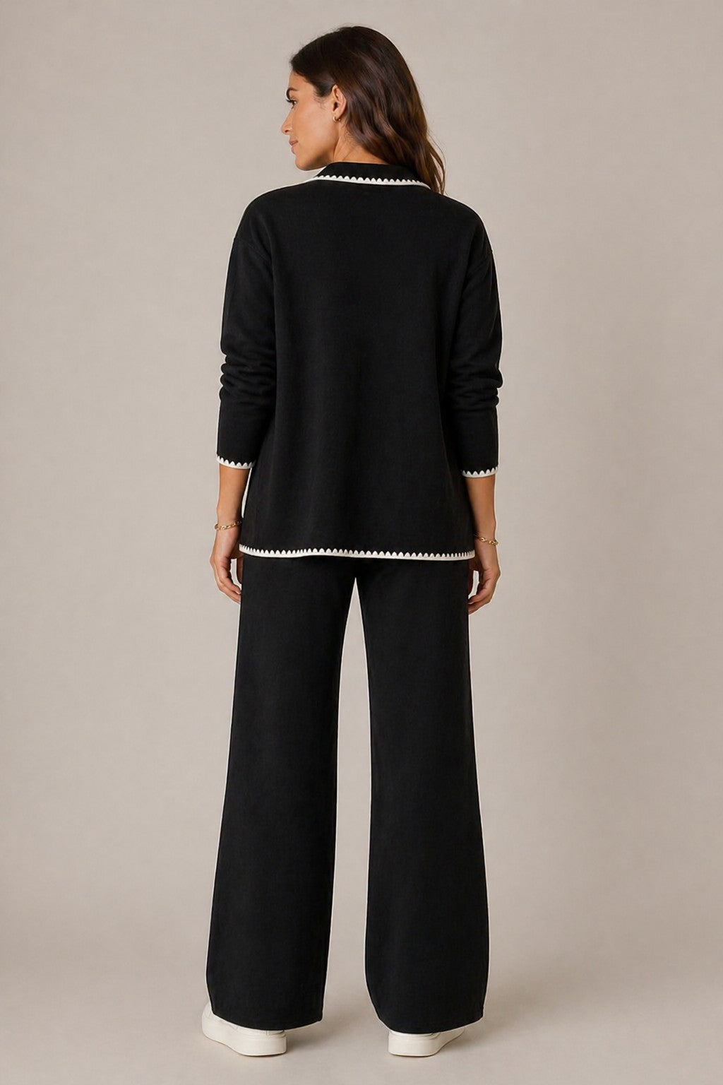 Women’s Long Sleeve Button-Up Top Wide Pants Set