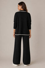 Women’s Long Sleeve Button-Up Top Wide Pants Set