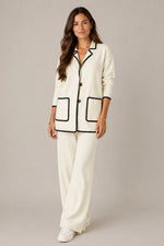 Women’s Long Sleeve Button-Up Top Wide Pants Set
