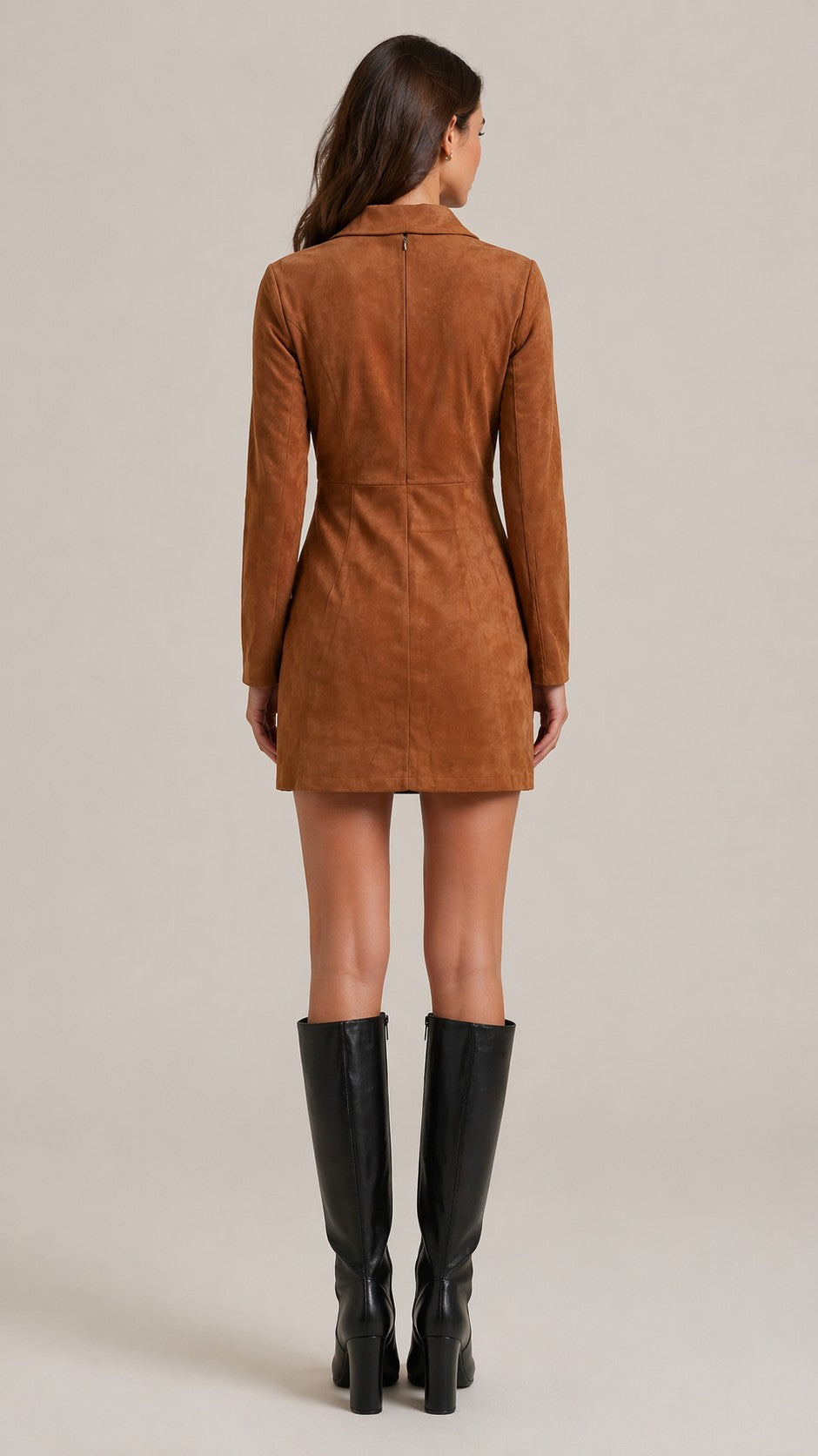 Women’s Long Sleeve Front Zipper Collar Mini Dress