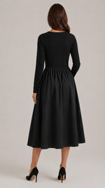 Women’s Long Sleeve Gathered Skirt Midi Dress