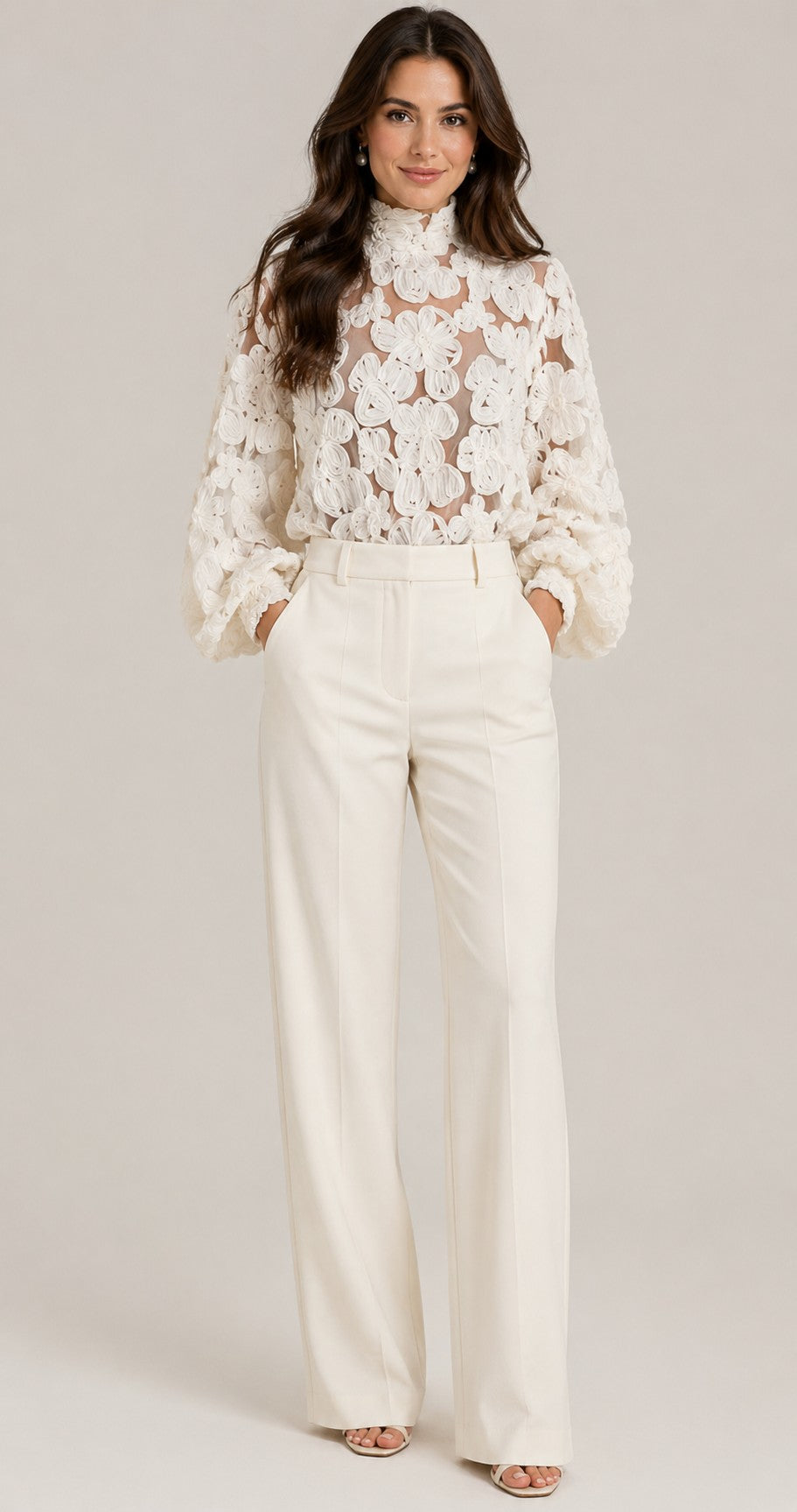 Women’s Long Sleeve High Neck Lace Blouse