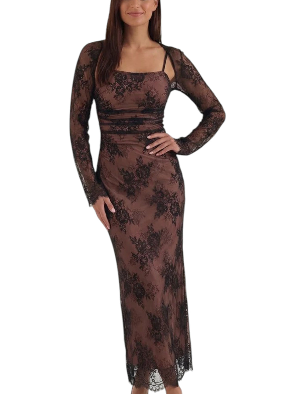 Women's Long Sleeve Lace Midi Dress