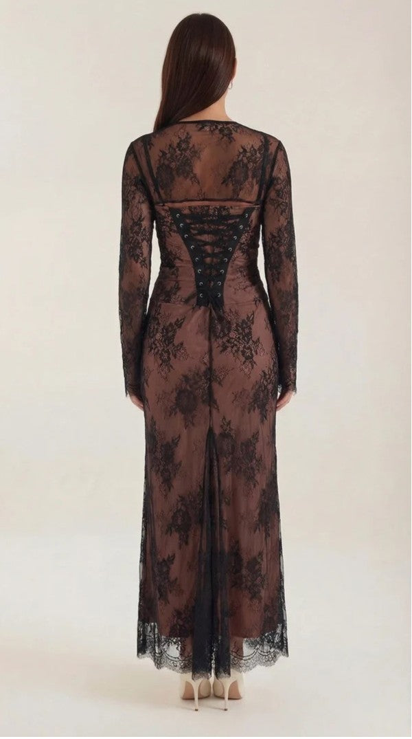 Women's Long Sleeve Lace Midi Dress