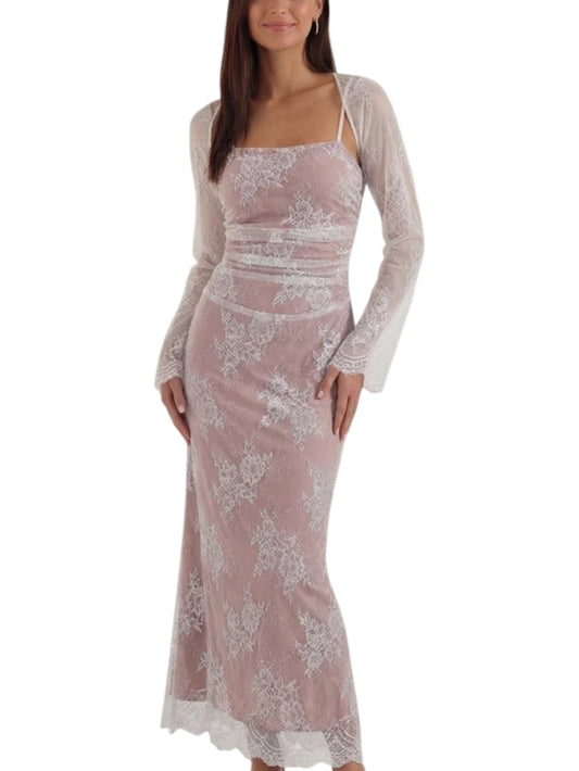 Women's Long Sleeve Lace Midi Dress