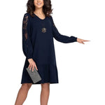 Women's Long Sleeve Lace Sleeve Ruffle Midi Dress