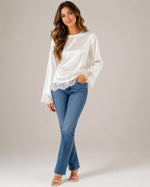 Women's Long Sleeve Lace Trim Blouse