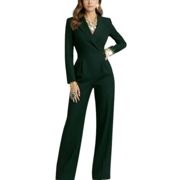 Women's Long Sleeve Lapel Collar Jumpsuit