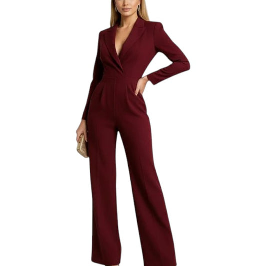 Women's Long Sleeve Lapel Collar Jumpsuit