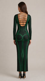 Women’s Long Sleeve Line Pattern Maxi Dress