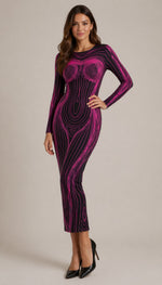 Women’s Long Sleeve Line Pattern Maxi Dress