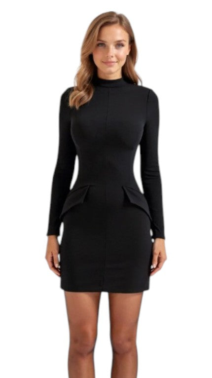 Women's Long Sleeve Mock Neck Peplum Mini Dress