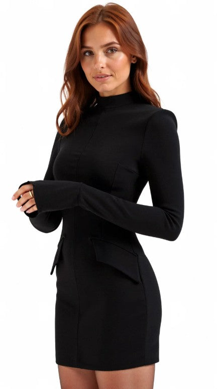 Women's Long Sleeve Mock Neck Peplum Mini Dress