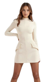 Women's Long Sleeve Mock Neck Peplum Mini Dress