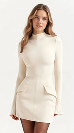 Women's Long Sleeve Mock Neck Peplum Mini Dress