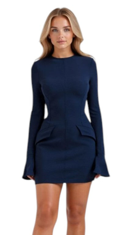 Women's Long Sleeve Mock Neck Peplum Mini Dress