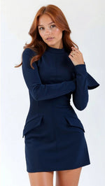 Women's Long Sleeve Mock Neck Peplum Mini Dress