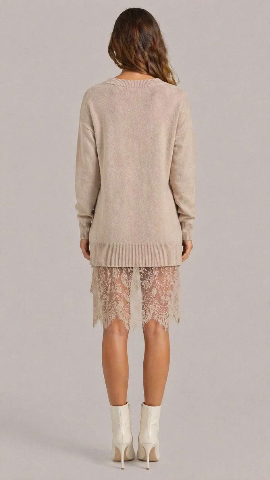 Women’s Long Sleeve Off Shoulder Lace Hem Mini Dress