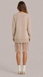 Women’s Long Sleeve Off Shoulder Lace Hem Mini Dress