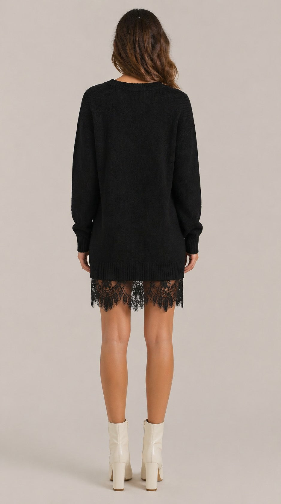 Women’s Long Sleeve Off Shoulder Lace Hem Mini Dress
