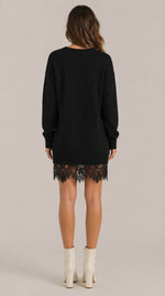 Women’s Long Sleeve Off Shoulder Lace Hem Mini Dress