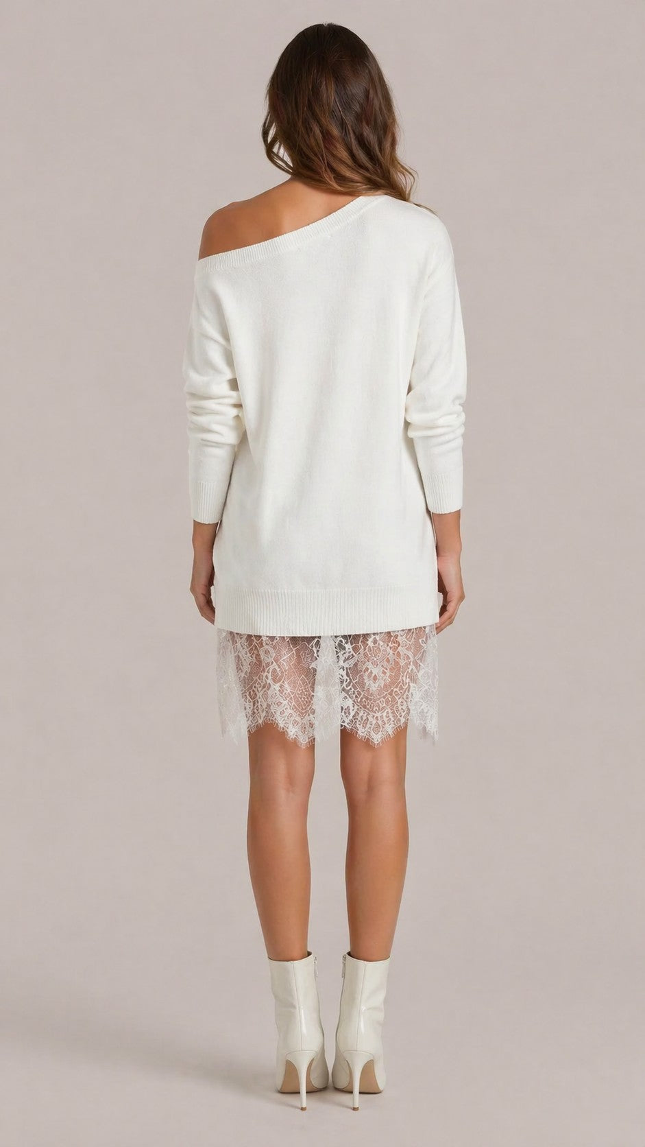 Women’s Long Sleeve Off Shoulder Lace Hem Mini Dress
