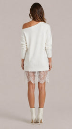 Women’s Long Sleeve Off Shoulder Lace Hem Mini Dress
