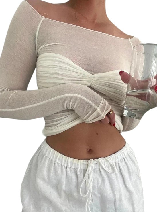 Women's Long Sleeve Off Shoulder Twist Top