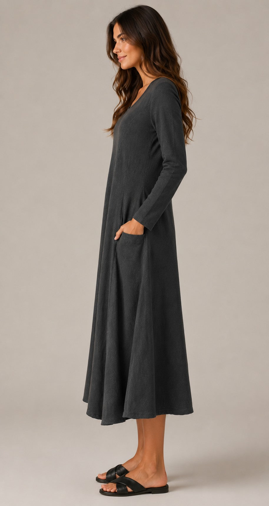 Women's Long Sleeve Pocket Maxi Dress