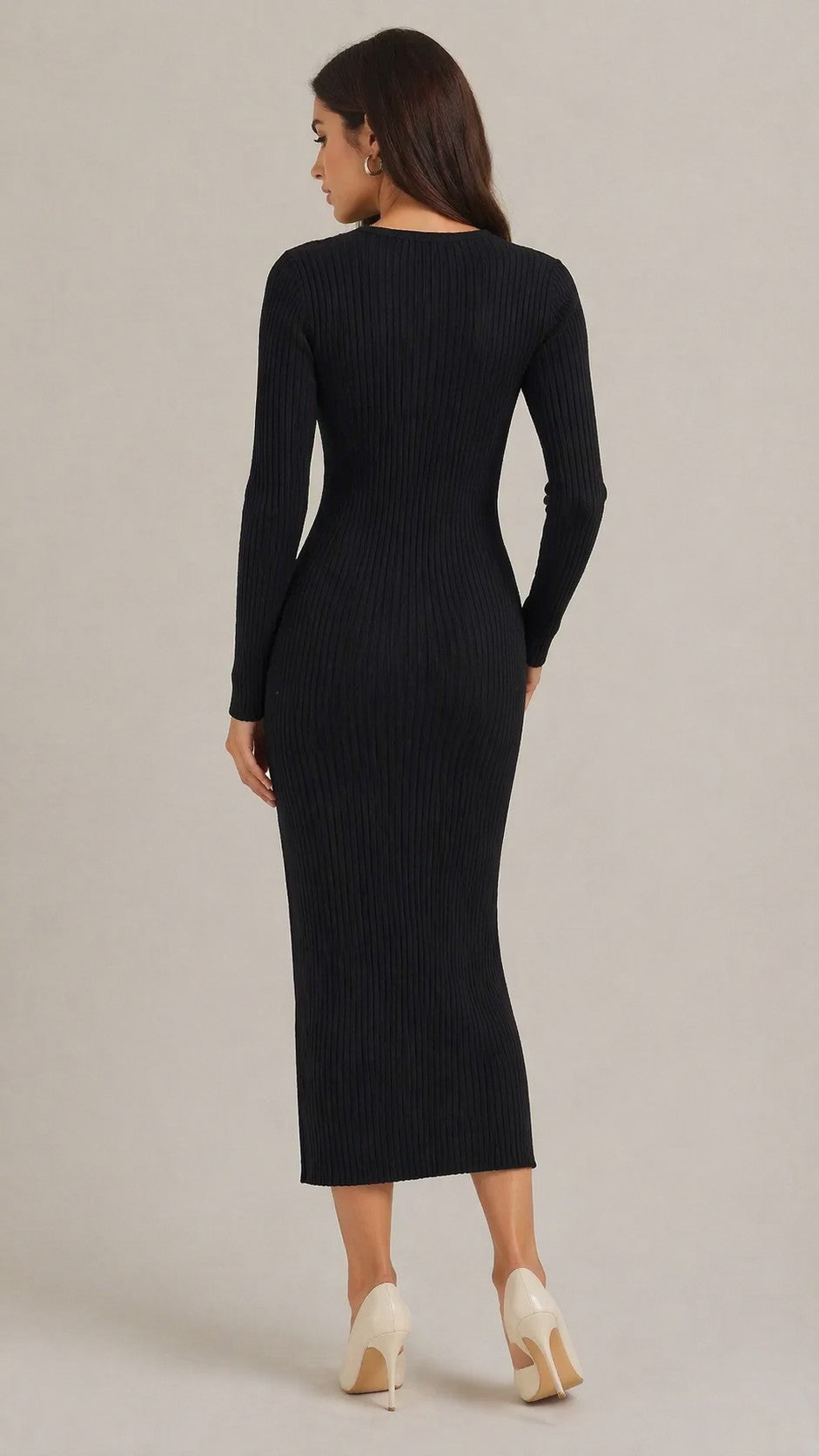 Women’s Long Sleeve Round Neck Midi Dress