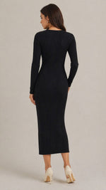 Women’s Long Sleeve Round Neck Midi Dress