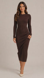 Women’s Long Sleeve Round Neck Midi Dress