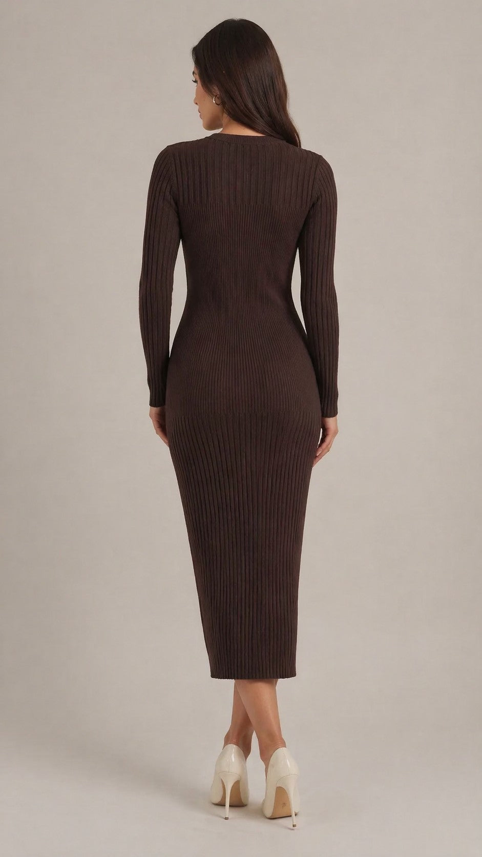 Women’s Long Sleeve Round Neck Midi Dress
