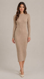 Women’s Long Sleeve Round Neck Midi Dress