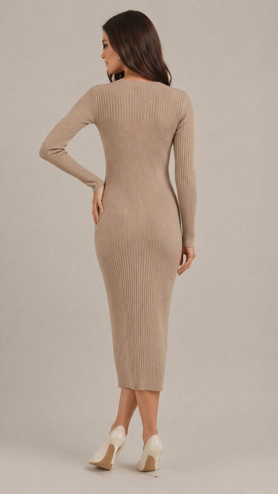 Women’s Long Sleeve Round Neck Midi Dress
