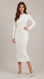 Women’s Long Sleeve Round Neck Midi Dress