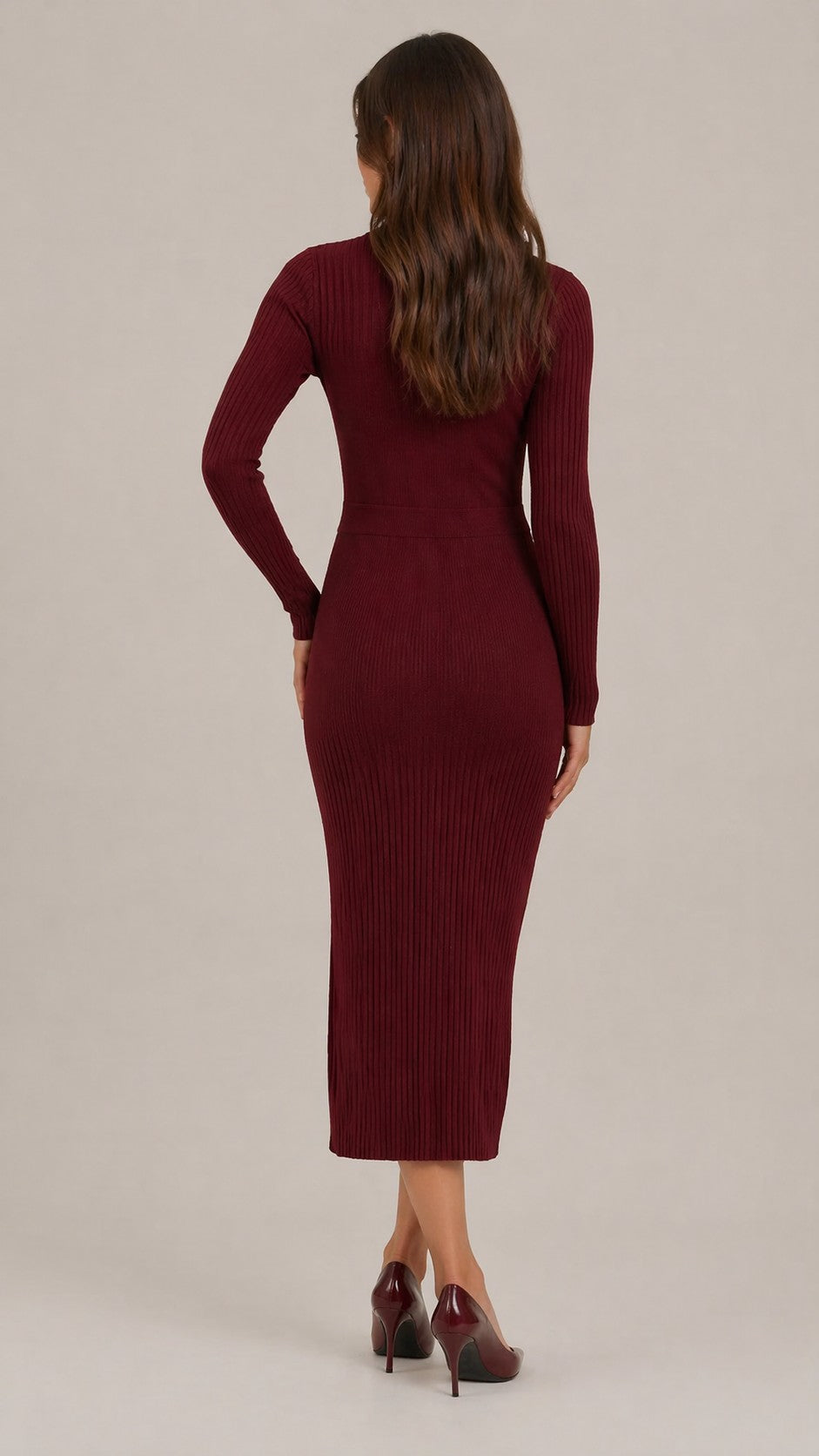 Women’s Long Sleeve Round Neck Midi Dress