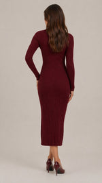 Women’s Long Sleeve Round Neck Midi Dress
