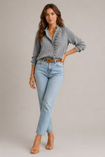 Women’s Long Sleeve Ruffle Front Button Blouse