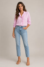 Women’s Long Sleeve Ruffle Front Button Blouse