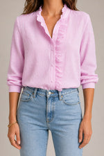 Women’s Long Sleeve Ruffle Front Button Blouse