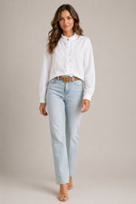 Women’s Long Sleeve Ruffle Front Button Blouse
