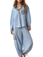 Women's Long Sleeve Striped Shirt and Pants Set
