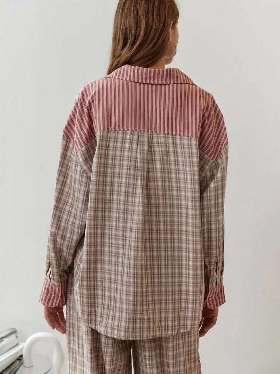 Women's Long Sleeve Striped Shirt and Pants Set
