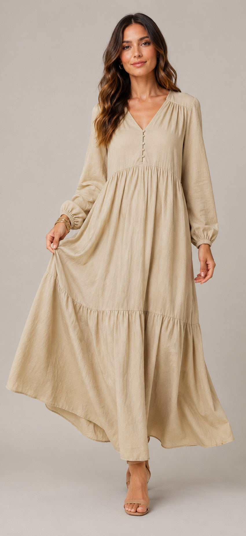 Women's Long Sleeve Tiered Maxi Dress