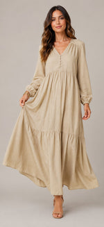 Women's Long Sleeve Tiered Maxi Dress