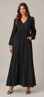 Women's Long Sleeve Tiered Maxi Dress