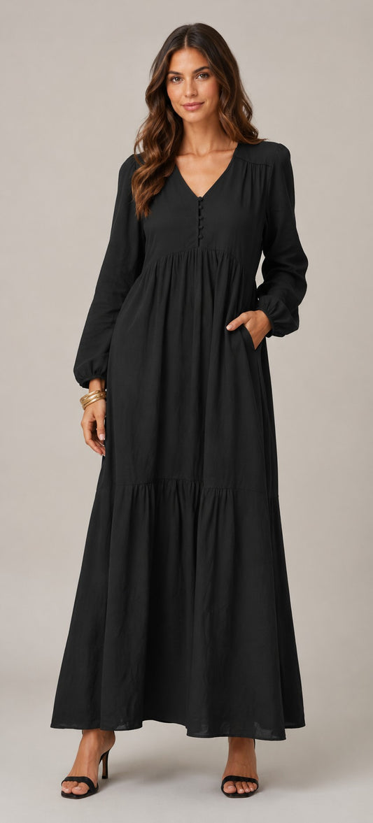 Women's Long Sleeve Tiered Maxi Dress