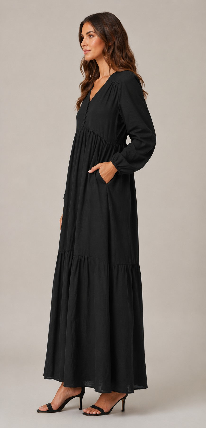 Women's Long Sleeve Tiered Maxi Dress