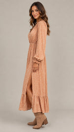 Women's Long Sleeve V-Neck Polka Dot Maxi Dress